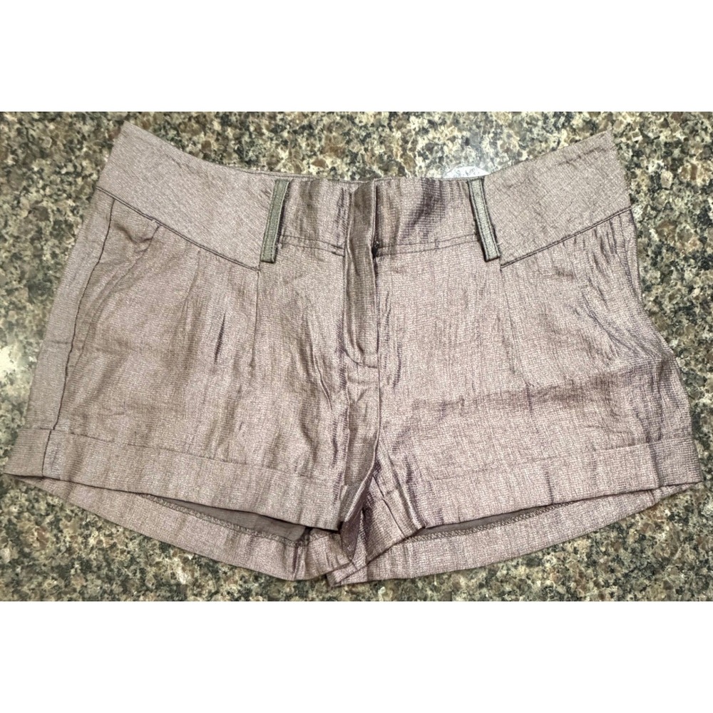 Express Womens Metallic Taupe Textured Dress Shorts Size 4 Cuffed‎ Shimmer Brown